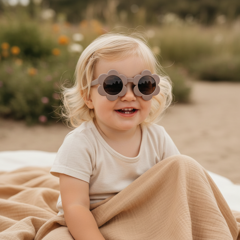 Kinder Sonnenbrille in Mauve mit Blumenform und UV Schutz fuer sonnige Tage, Ausfluege und den Alltag