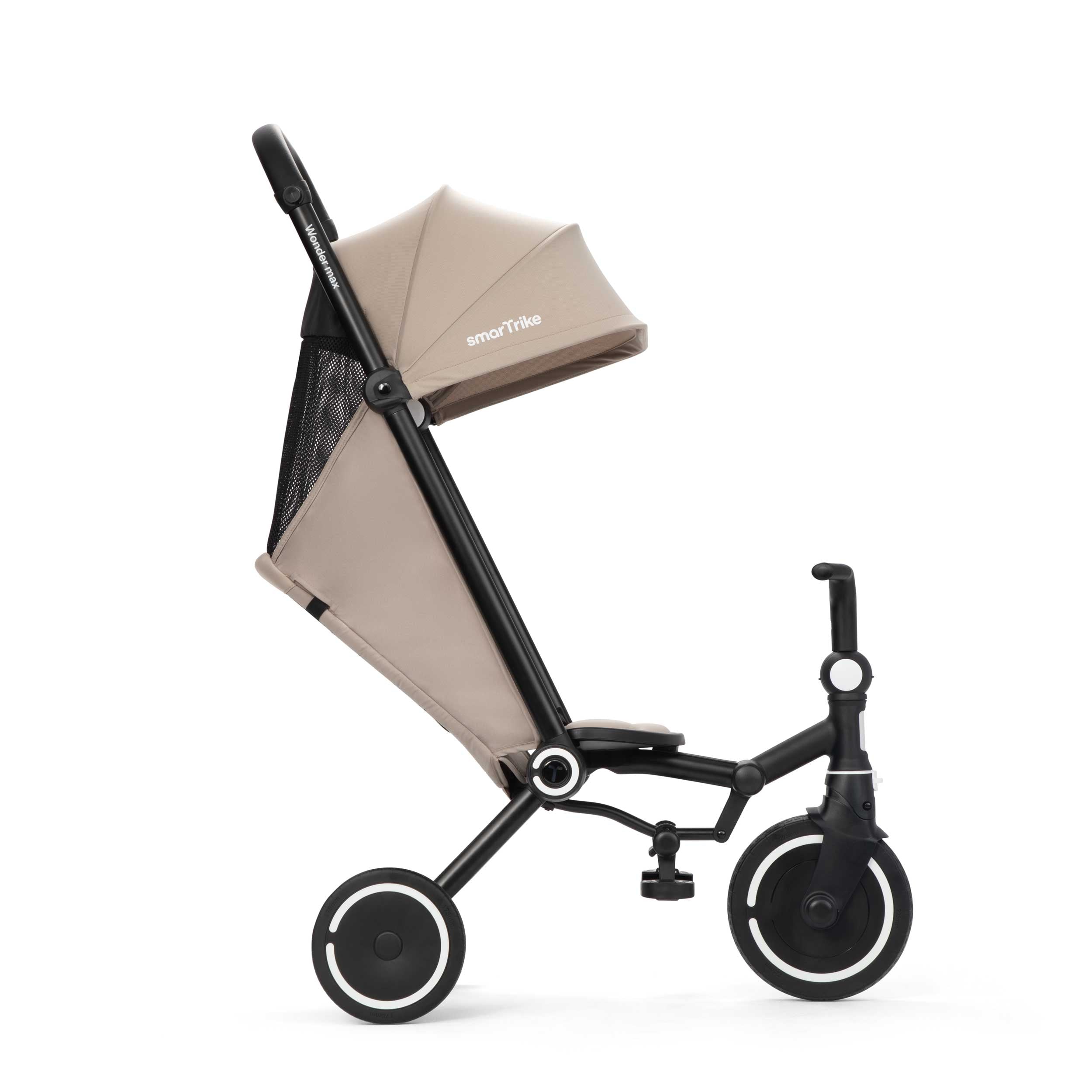 Beiger Kinderwagen mit Dreirad Funktion Liegeposition und Sonnendach für Kleinkinder