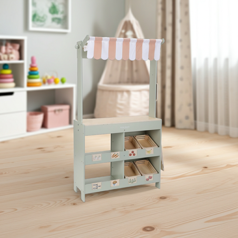 Étal de marché et café en bois – Stand de jeu 2 en 1