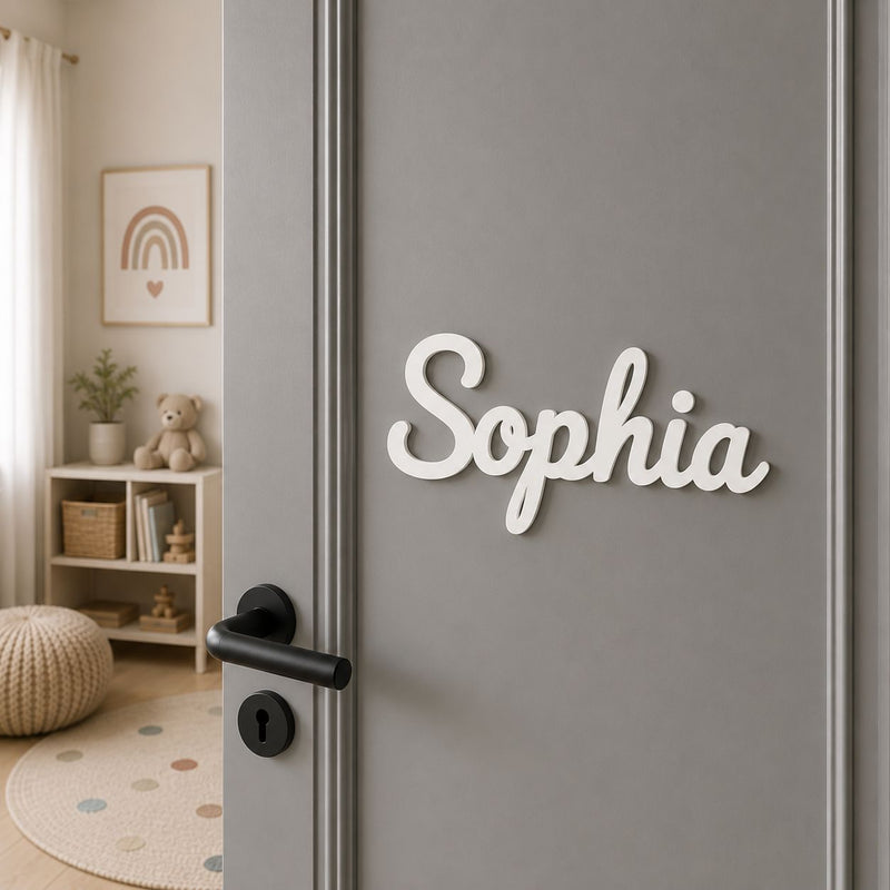Personalisiertes Türschild fürs Kinderzimmer in Weiß mit dem Namen Marie – hochwertiges Holzschild als Geschenk zur Geburt, Taufe oder zum Geburtstag.