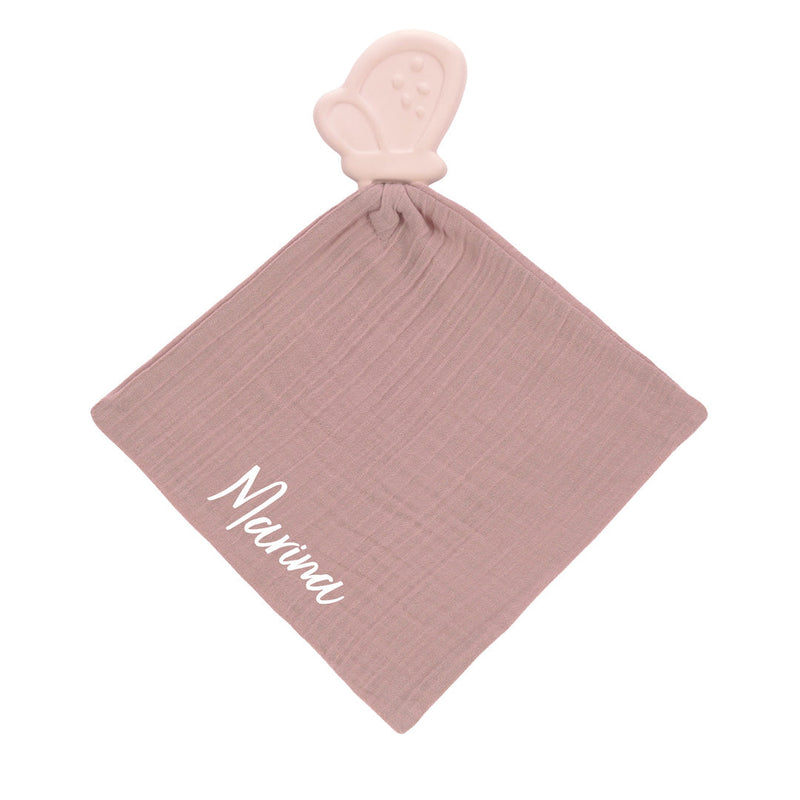 Doudou avec anneau de dentition, caoutchouc rose | Lässig