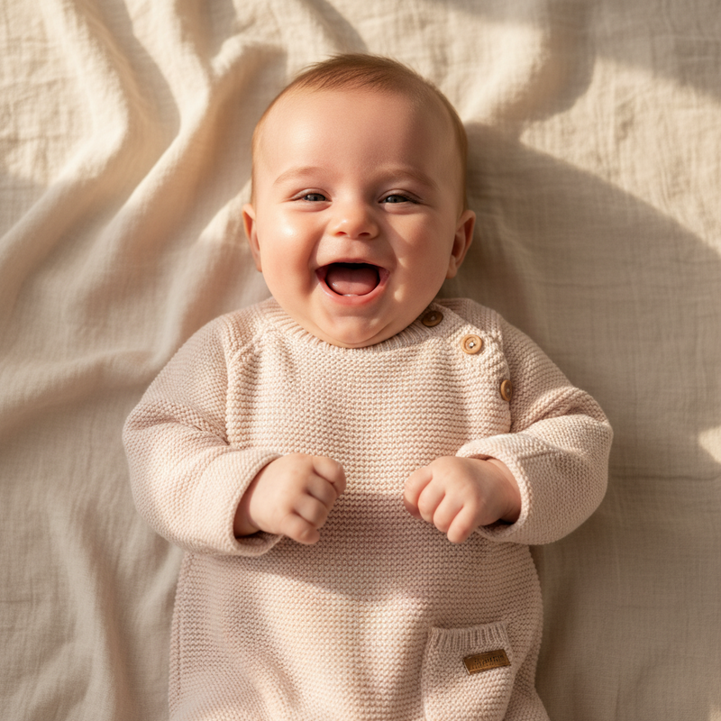 Weicher Strickstrampler in Rosa fuer Babys aus hochwertiger Baumwolle mit hohem Tragekomfort, ideal fuer Alltag, Ausfluege und besondere Momente