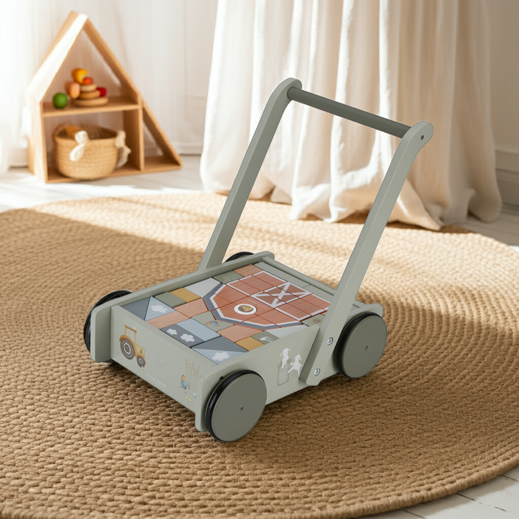 Chariot de marche avec blocs de construction Little Farm – Cadeau pour le 1er anniversaire
